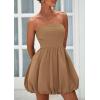 imagePRETTYGARDEN Womens Bubble Mini Short Dress 2025 Summer Casual A Line Strapless Tube Top Sundress Trendy Smocked DressesKhaki