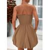 imagePRETTYGARDEN Womens Bubble Mini Short Dress 2025 Summer Casual A Line Strapless Tube Top Sundress Trendy Smocked DressesKhaki