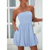 imagePRETTYGARDEN Womens Bubble Mini Short Dress 2025 Summer Casual A Line Strapless Tube Top Sundress Trendy Smocked DressesLight Blue