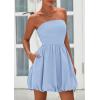 imagePRETTYGARDEN Womens Bubble Mini Short Dress 2025 Summer Casual A Line Strapless Tube Top Sundress Trendy Smocked DressesLight Blue