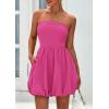 imagePRETTYGARDEN Womens Bubble Mini Short Dress 2025 Summer Casual A Line Strapless Tube Top Sundress Trendy Smocked DressesRose Red