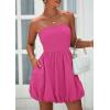 imagePRETTYGARDEN Womens Bubble Mini Short Dress 2025 Summer Casual A Line Strapless Tube Top Sundress Trendy Smocked DressesRose Red