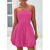 imagePRETTYGARDEN Womens Bubble Mini Short Dress 2025 Summer Casual A Line Strapless Tube Top Sundress Trendy Smocked DressesRose Red
