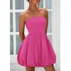 imagePRETTYGARDEN Womens Bubble Mini Short Dress 2025 Summer Casual A Line Strapless Tube Top Sundress Trendy Smocked DressesRose Red