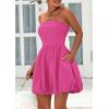 imagePRETTYGARDEN Womens Bubble Mini Short Dress 2025 Summer Casual A Line Strapless Tube Top Sundress Trendy Smocked DressesRose Red