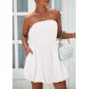 imagePRETTYGARDEN Womens Bubble Mini Short Dress 2025 Summer Casual A Line Strapless Tube Top Sundress Trendy Smocked DressesWhite