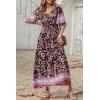 imagePRETTYGARDEN Womens Casual Summer Boho Floral Print Dress V Neck Short Sleeve High Waist Long Maxi Beach DressesBlack Pink Floral