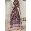 imagePRETTYGARDEN Womens Casual Summer Boho Floral Print Dress V Neck Short Sleeve High Waist Long Maxi Beach DressesBlack Pink Floral