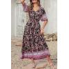 imagePRETTYGARDEN Womens Casual Summer Boho Floral Print Dress V Neck Short Sleeve High Waist Long Maxi Beach DressesBlack Pink Floral
