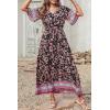 imagePRETTYGARDEN Womens Casual Summer Boho Floral Print Dress V Neck Short Sleeve High Waist Long Maxi Beach DressesBlack Pink Floral
