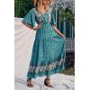 imagePRETTYGARDEN Womens Casual Summer Boho Floral Print Dress V Neck Short Sleeve High Waist Long Maxi Beach DressesBlue Floral