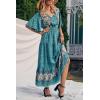 imagePRETTYGARDEN Womens Casual Summer Boho Floral Print Dress V Neck Short Sleeve High Waist Long Maxi Beach DressesBlue Floral