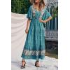 imagePRETTYGARDEN Womens Casual Summer Boho Floral Print Dress V Neck Short Sleeve High Waist Long Maxi Beach DressesBlue Floral