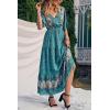 imagePRETTYGARDEN Womens Casual Summer Boho Floral Print Dress V Neck Short Sleeve High Waist Long Maxi Beach DressesBlue Floral