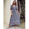imagePRETTYGARDEN Womens Casual Summer Boho Floral Print Dress V Neck Short Sleeve High Waist Long Maxi Beach DressesBlue Grey Floral