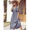 imagePRETTYGARDEN Womens Casual Summer Boho Floral Print Dress V Neck Short Sleeve High Waist Long Maxi Beach DressesBlue Grey Floral
