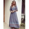 imagePRETTYGARDEN Womens Casual Summer Boho Floral Print Dress V Neck Short Sleeve High Waist Long Maxi Beach DressesBlue Grey Floral
