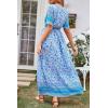 imagePRETTYGARDEN Womens Casual Summer Boho Floral Print Dress V Neck Short Sleeve High Waist Long Maxi Beach DressesBlue Yellow Floral