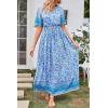 imagePRETTYGARDEN Womens Casual Summer Boho Floral Print Dress V Neck Short Sleeve High Waist Long Maxi Beach DressesBlue Yellow Floral