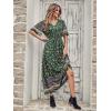 imagePRETTYGARDEN Womens Casual Summer Boho Floral Print Dress V Neck Short Sleeve High Waist Long Maxi Beach DressesDark Green Floral