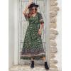 imagePRETTYGARDEN Womens Casual Summer Boho Floral Print Dress V Neck Short Sleeve High Waist Long Maxi Beach DressesDark Green Floral