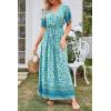 imagePRETTYGARDEN Womens Casual Summer Boho Floral Print Dress V Neck Short Sleeve High Waist Long Maxi Beach DressesGreen Yellow Floral