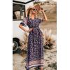 imagePRETTYGARDEN Womens Casual Summer Boho Floral Print Dress V Neck Short Sleeve High Waist Long Maxi Beach DressesNavy