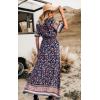 imagePRETTYGARDEN Womens Casual Summer Boho Floral Print Dress V Neck Short Sleeve High Waist Long Maxi Beach DressesNavy