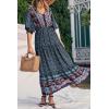 imagePRETTYGARDEN Womens Casual Summer Boho Floral Print Dress V Neck Short Sleeve High Waist Long Maxi Beach DressesNavy Floral