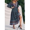 imagePRETTYGARDEN Womens Casual Summer Boho Floral Print Dress V Neck Short Sleeve High Waist Long Maxi Beach DressesNavy Floral