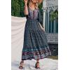 imagePRETTYGARDEN Womens Casual Summer Boho Floral Print Dress V Neck Short Sleeve High Waist Long Maxi Beach DressesNavy Floral