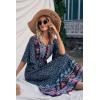 imagePRETTYGARDEN Womens Casual Summer Boho Floral Print Dress V Neck Short Sleeve High Waist Long Maxi Beach DressesNavy Floral