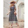 imagePRETTYGARDEN Womens Casual Summer Boho Floral Print Dress V Neck Short Sleeve High Waist Long Maxi Beach DressesNavy Yellow Floral