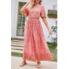 imagePRETTYGARDEN Womens Casual Summer Boho Floral Print Dress V Neck Short Sleeve High Waist Long Maxi Beach DressesOrange Red Floral