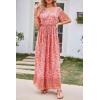 imagePRETTYGARDEN Womens Casual Summer Boho Floral Print Dress V Neck Short Sleeve High Waist Long Maxi Beach DressesOrange Red Floral