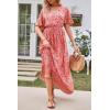 imagePRETTYGARDEN Womens Casual Summer Boho Floral Print Dress V Neck Short Sleeve High Waist Long Maxi Beach DressesOrange Red Floral