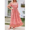 imagePRETTYGARDEN Womens Casual Summer Boho Floral Print Dress V Neck Short Sleeve High Waist Long Maxi Beach DressesOrange Red Floral