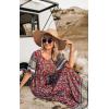 imagePRETTYGARDEN Womens Casual Summer Boho Floral Print Dress V Neck Short Sleeve High Waist Long Maxi Beach DressesRed