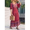 imagePRETTYGARDEN Womens Casual Summer Boho Floral Print Dress V Neck Short Sleeve High Waist Long Maxi Beach DressesRed Floral