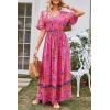 imagePRETTYGARDEN Womens Casual Summer Boho Floral Print Dress V Neck Short Sleeve High Waist Long Maxi Beach DressesRose Red Floral
