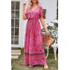 imagePRETTYGARDEN Womens Casual Summer Boho Floral Print Dress V Neck Short Sleeve High Waist Long Maxi Beach DressesRose Red Floral