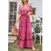 imagePRETTYGARDEN Womens Casual Summer Boho Floral Print Dress V Neck Short Sleeve High Waist Long Maxi Beach DressesRose Red Floral