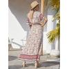 imagePRETTYGARDEN Womens Casual Summer Boho Floral Print Dress V Neck Short Sleeve High Waist Long Maxi Beach DressesWhite