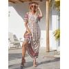 imagePRETTYGARDEN Womens Casual Summer Boho Floral Print Dress V Neck Short Sleeve High Waist Long Maxi Beach DressesWhite