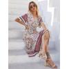 imagePRETTYGARDEN Womens Casual Summer Boho Floral Print Dress V Neck Short Sleeve High Waist Long Maxi Beach DressesWhite