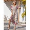 imagePRETTYGARDEN Womens Casual Summer Boho Floral Print Dress V Neck Short Sleeve High Waist Long Maxi Beach DressesWhite