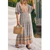 imagePRETTYGARDEN Womens Casual Summer Boho Floral Print Dress V Neck Short Sleeve High Waist Long Maxi Beach DressesWhite Floral