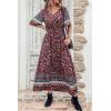 imagePRETTYGARDEN Womens Casual Summer Boho Floral Print Dress V Neck Short Sleeve High Waist Long Maxi Beach DressesWine Red Floral