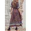 imagePRETTYGARDEN Womens Casual Summer Boho Floral Print Dress V Neck Short Sleeve High Waist Long Maxi Beach DressesWine Red Floral