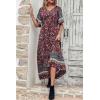 imagePRETTYGARDEN Womens Casual Summer Boho Floral Print Dress V Neck Short Sleeve High Waist Long Maxi Beach DressesWine Red Floral